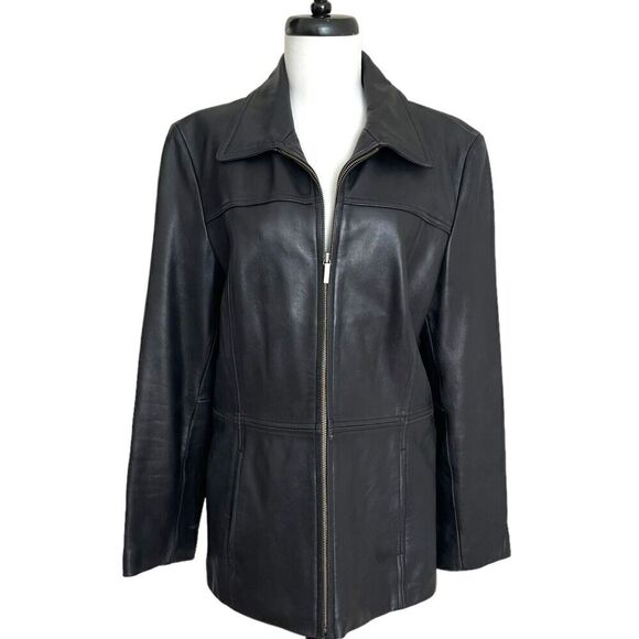 Colebrook Y2K Leather Jacket Womens L Zip Front Black Moto Soft Genuine - Picture 1 of 10